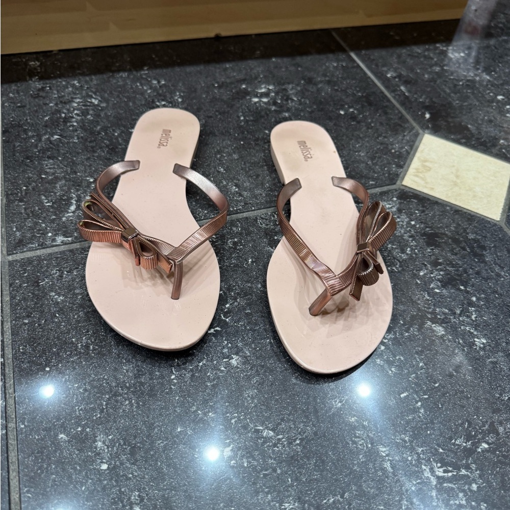 Melissa Pink Sandals with Bow and Metallic Accents
